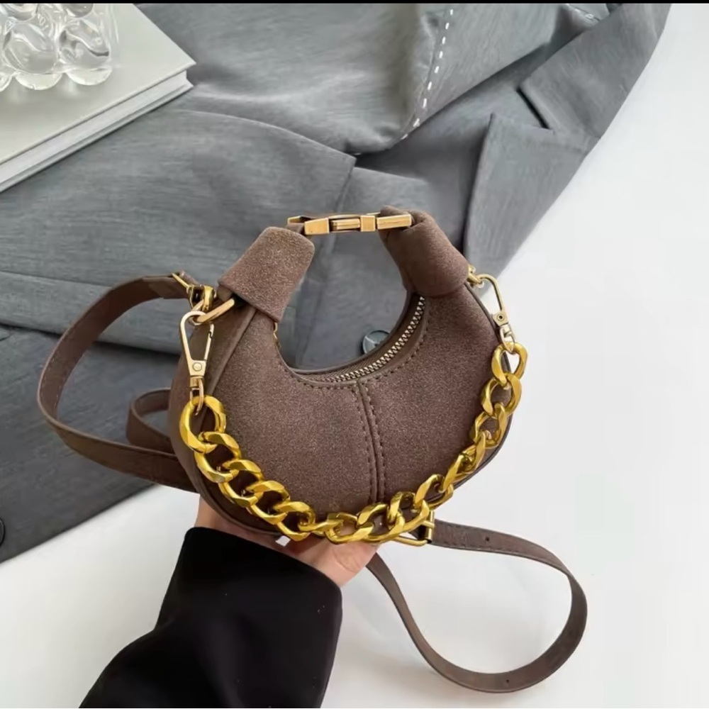 CHOCOLATE BROWN Mini Bag with Chunky Chain - Picture 1 of 7